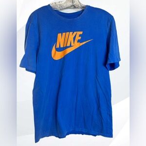 Nike Men's Blue T-Shirt Orange swooosh Athletic Cut